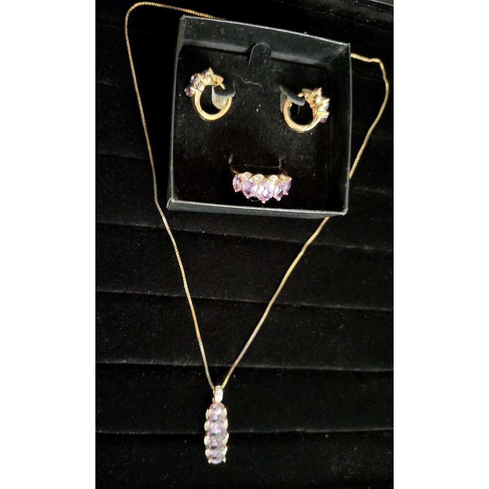 Vintage 925 Sterling Silver & Sapphire Earrings Necklace & Ring Set  Valentine's